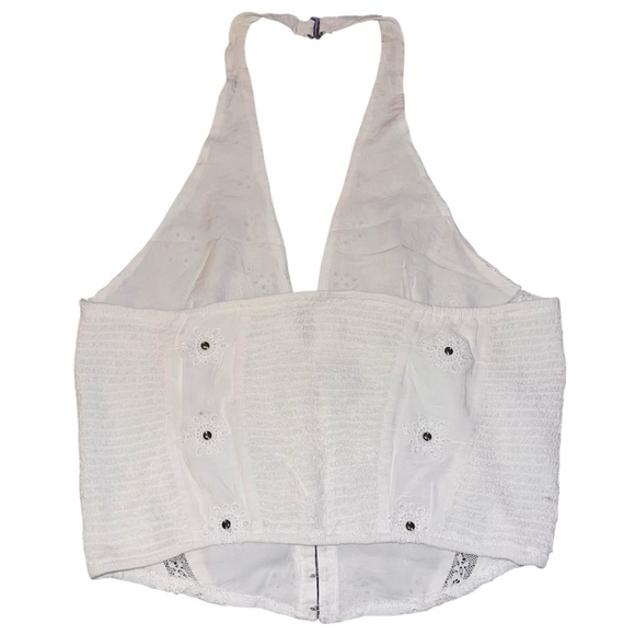 NWOT Free People Sunsetter Corset Halter Tank White Eyelet Lace Boned Smocked XL - Picture 5 of 10